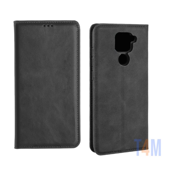 Capa Flip de Couro com Bolso Interno para Xiaomi Redmi Note 9 Preto